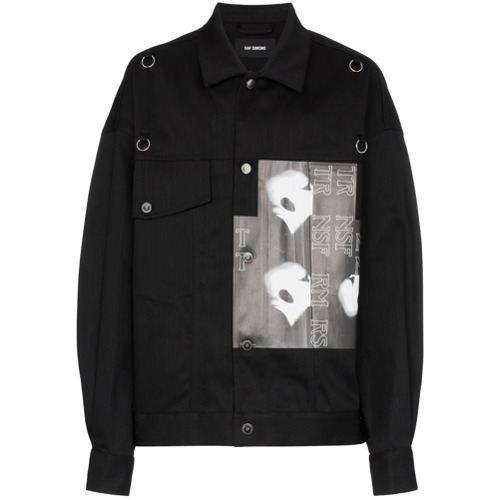 Raf Simons Graphic Print Badge Embellished Denim Jacket, $2,141