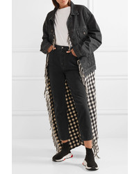 Balenciaga Layered Quilted Denim And Fringed Gingham Wool Jacket
