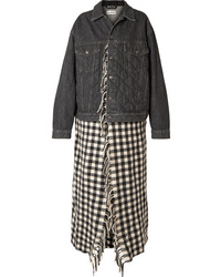 Balenciaga Layered Quilted Denim And Fringed Gingham Wool Jacket