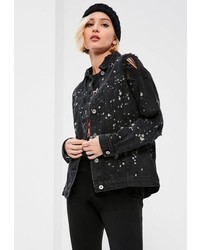Missguided Black Splattered Boxy Denim Jacket
