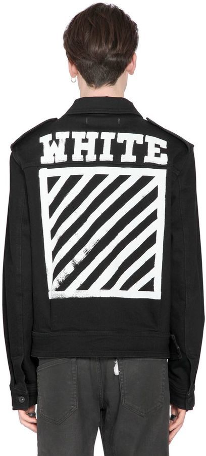 Trække ud at tiltrække sti Off-White Stripes Printed Cotton Denim Jacket, $686 | LUISAVIAROMA |  Lookastic