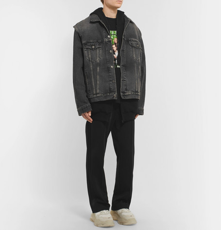 Balenciaga Oversized Denim And Loopback Cotton Jersey Hooded 