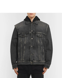 Balenciaga Oversized Denim And Loopback Cotton Jersey Hooded Jacket
