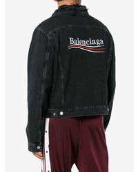 Balenciaga Political Logo Distressed Denim Jacket