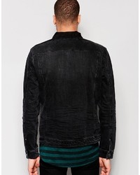 Pull&Bear Zip Through Denim Jacket In Washed Black