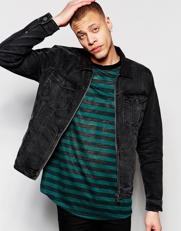 suck An effective Turns into Pull&Bear Zip Through Denim Jacket In Washed Black, $60 | Asos | Lookastic