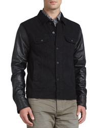 rag & bone Denim Jacket With Leather Sleeves Black