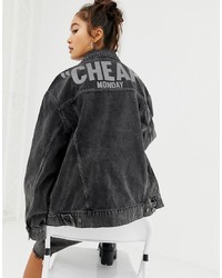 Cheap Monday Reflective Logo Denim Jacket With Recycled Polyester Organic Cotton