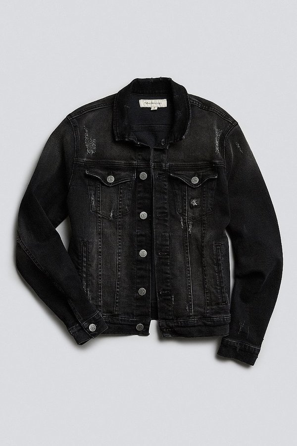 Buy Calvin Klein Men Black Spread Collar Solid Denim Jacket - NNNOW.com