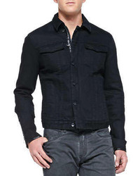 John Varvatos Star Usa Denim Jacket With Contrast Leather Trim Black