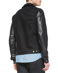 Belstaff Stockfield Leather Sleeve Denim Jacket Black