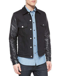 Stockfield Leather Sleeve Denim Jacket Black