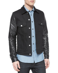 Belstaff Stockfield Leather Sleeve Denim Jacket Black