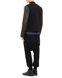 Alexander Wang T By Leather Sleeve Brushed Denim Jacket Black