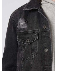 Topman Black Distressed Denim Jacket