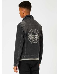 Topman Skull Embroidered Denim Jacket