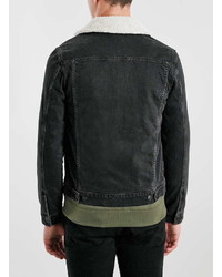 Topman Washed Black Borg Denim Jacket