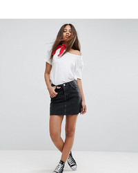 Asos Tall Asos Tall Denim Mini Skirt With Raw Hem In Washed Black