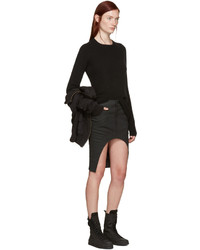 Haider Ackermann Black Asymmetric Denim Miniskirt