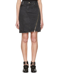 3.1 Phillip Lim Black Asymmetric Zip Denim Miniskirt