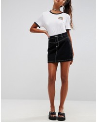 Asos Denim Mini Skirt In Black With Contrast Thread