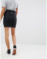 Asos Denim Mini Skirt In Washed Black With Contrast Threads