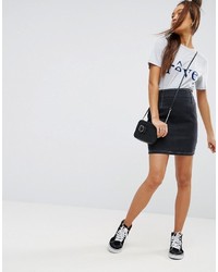 Asos Denim Mini Skirt In Washed Black With Contrast Threads