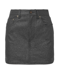 Saint Laurent Glittered Denim Mini Skirt