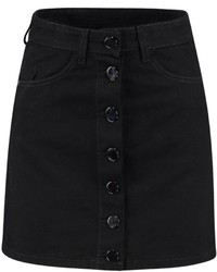 Boohoo Laura Black Denim Button Through Mini Skirt