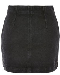 Topshop Petite Darted Black Denim Miniskirt