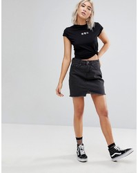 Liquor N Poker Raw Hem Denim Mini Skirt