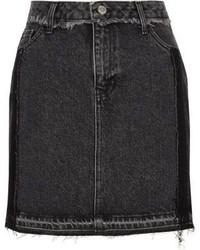 River Island Washed Black Frayed Trim Denim Mini Skirt