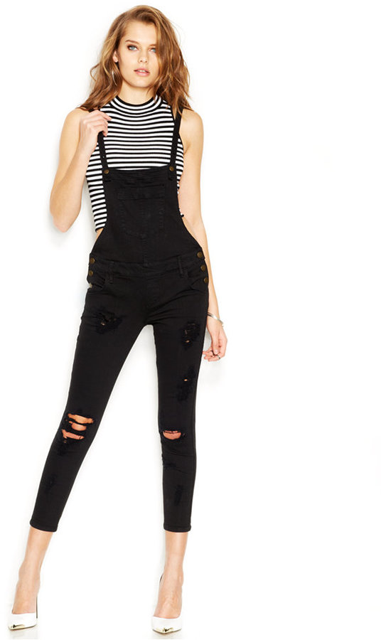 black overall skinny jeans