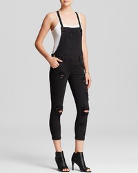 GUESS Overalls Carlie Slim In Overdye Black With Destroy