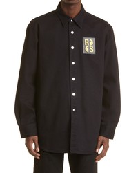 Raf Simons X Smiley Logo Patch Slim Fit Denim Shirt In Black At Nordstrom