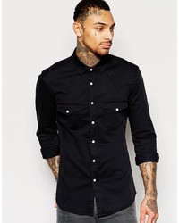 Asos Brand Skinny Western Denim Shirt In Black With Long Sleeves