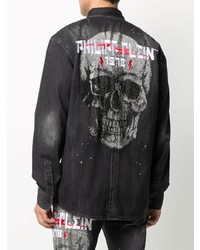 Philipp Plein Crystal Skull Denim Shirt