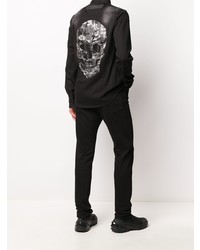 Philipp Plein Faded Crystal Embellished Skull Shirt