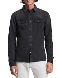 AllSaints Flaxton Denim Snap Up Shirt In Washed Black At Nordstrom