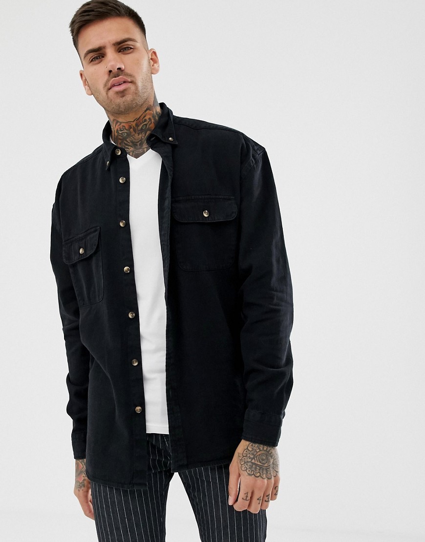 Oversized Denim Shirt with R Pin in Back