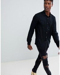 ASOS DESIGN Regular Fit Western Shirt With Poppers In Black