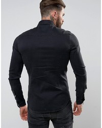 Asos Skinny Western Denim Shirt In Black