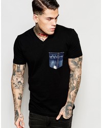 Diesel T Shirt T Bascon V Neck Denim Pocket In Black