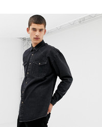 Collusion Tall Oversized Western Denim Shirt In Washed Black