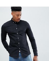ASOS DESIGN Tall Stretch Slim Denim Shirt In Black