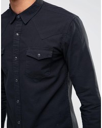 Pull&Bear Western Denim Shirt In Black