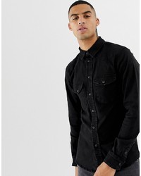Bershka Western Shirt In Black With Popper Buttons
