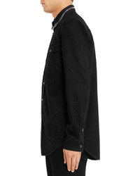 Givenchy Zip Detailed Distressed Denim Shirt