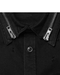 Givenchy Zip Detailed Distressed Denim Shirt