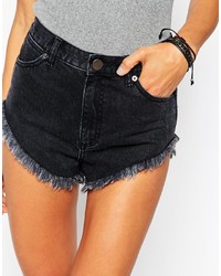 Asos Collection Denim High Leg Cut Off Shorts In Woodstock Washed Black